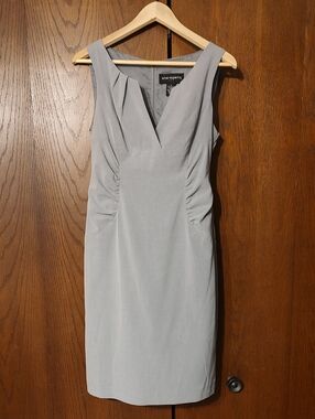 Sharagano Light Gray V-Neck Sleeveless Sheath Dress
